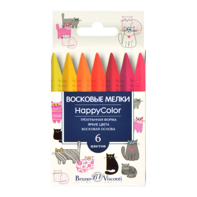 Мелки восковые 6цв BV HappyColor трехгранн Превью 2