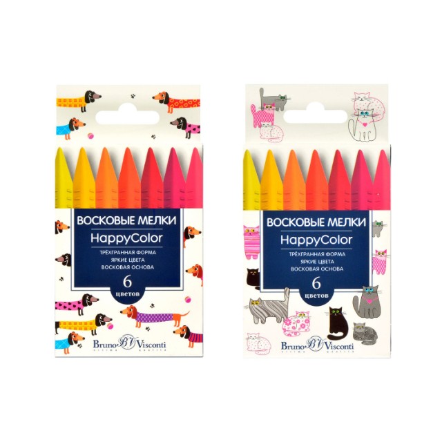Мелки восковые 6цв BV HappyColor трехгранн