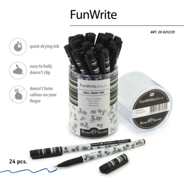 Ручка шариковая синяя BV FunWrite Велосипеды 0.5 принт Превью 1