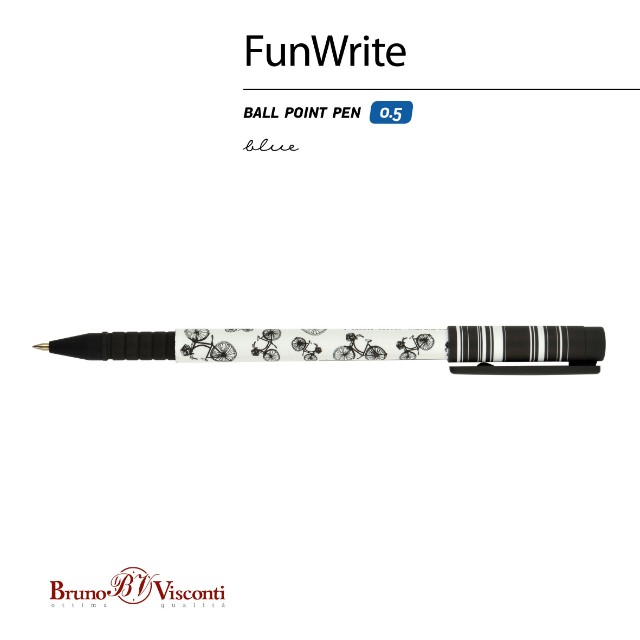 Ручка шариковая синяя BV FunWrite Велосипеды 0.5 принт Превью 4