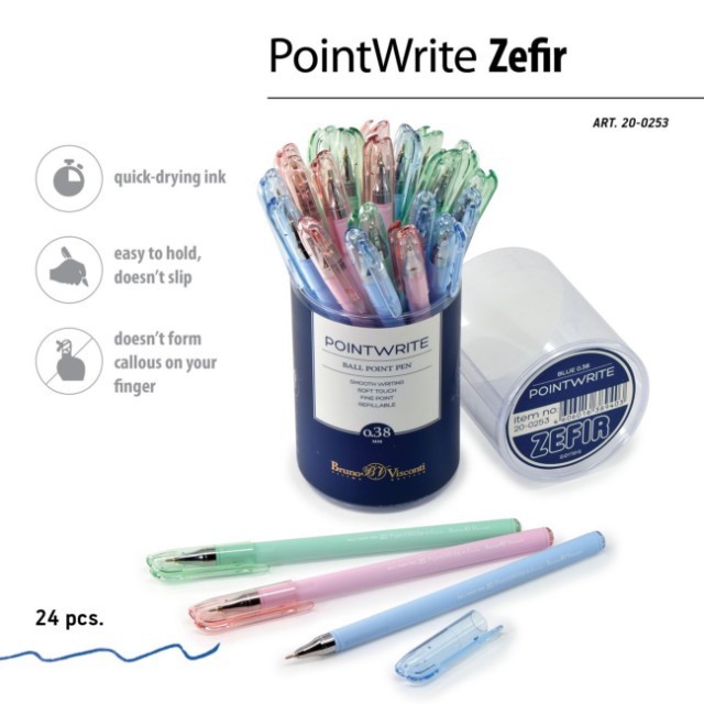 Ручка шариковая синяя BV PointWrite Zefir 0.38 корпус пастель Превью 1