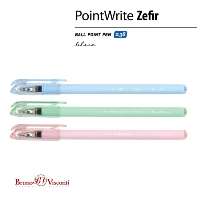 Ручка шариковая синяя BV PointWrite Zefir 0.38 корпус пастель Превью 7