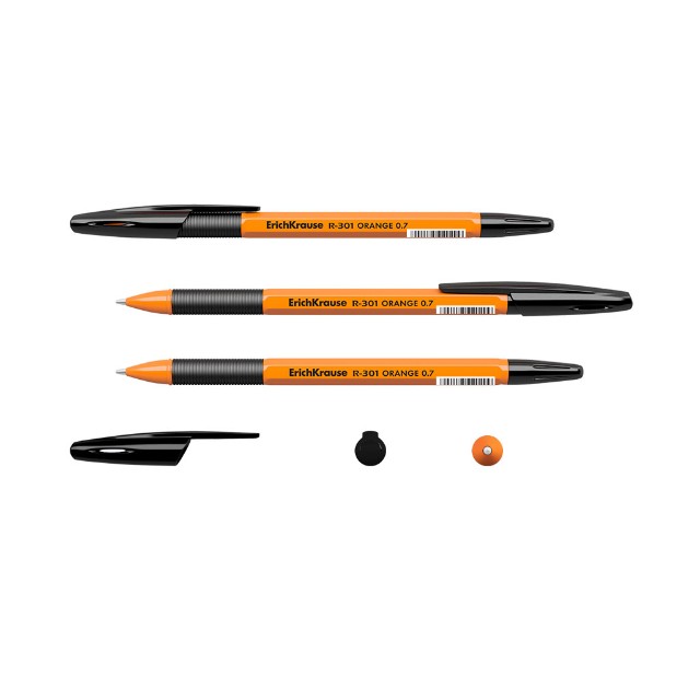 Ручка шариковая черная EK R-301 Orange Stick Grip оранж корпус 0.7мм Превью 2
