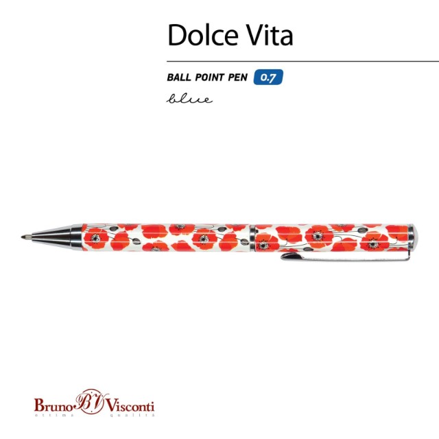 Ручка подар шар BV Dolce vita синяя 0,7мм Маки метал Превью 1