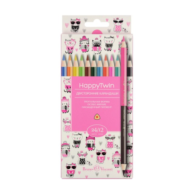 Карандаши цветные 24 цв 12 шт BV HappyTwin Превью 8