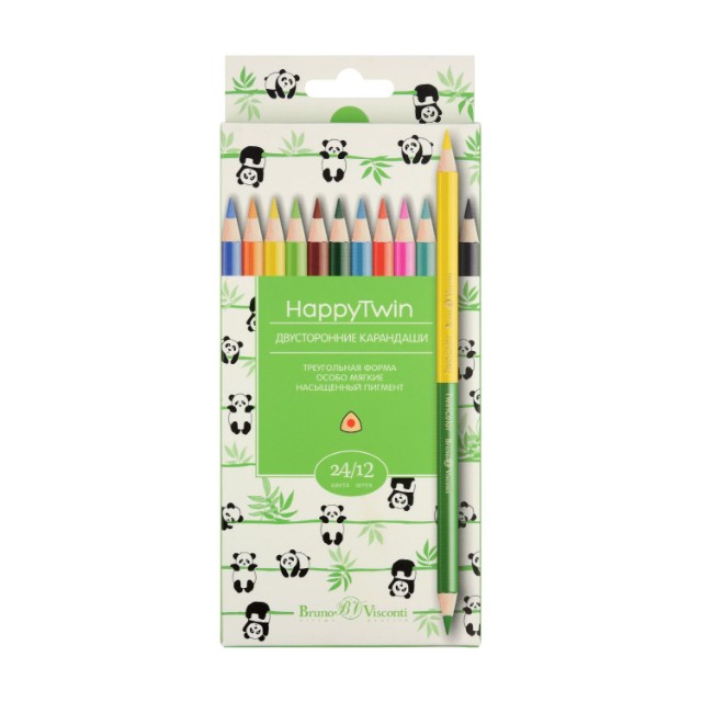 Карандаши цветные 24 цв 12 шт BV HappyTwin Превью 3