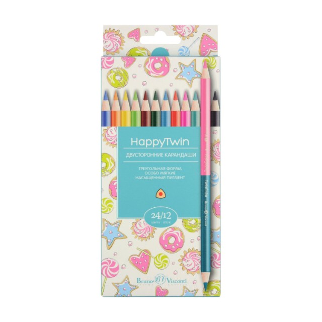 Карандаши цветные 24 цв 12 шт BV HappyTwin Превью 5