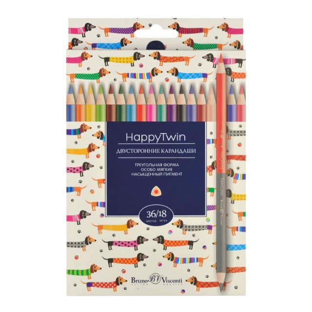 Карандаши цветные двустор 18шт/36 цв BV HappyTwin Превью 3