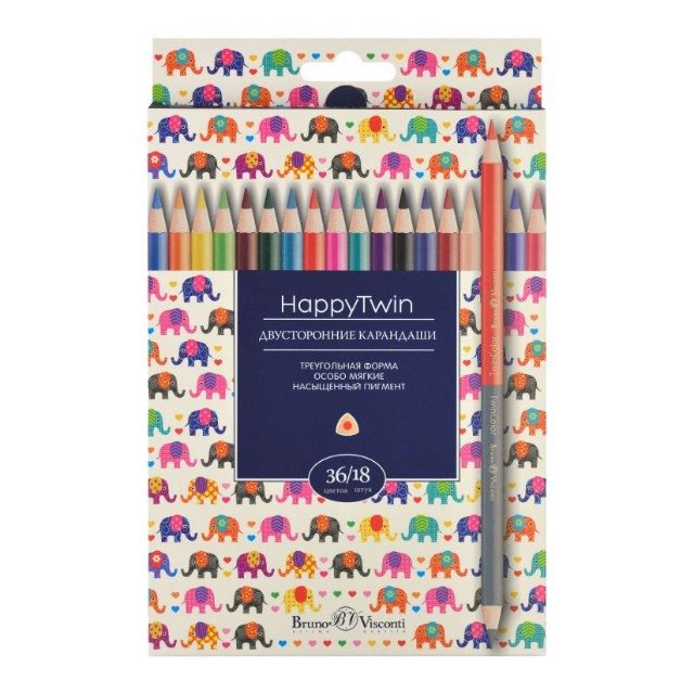 Карандаши цветные двустор 18шт/36 цв BV HappyTwin Превью 6