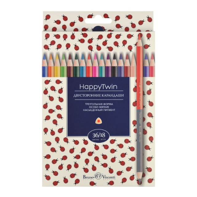 Карандаши цветные двустор 18шт/36 цв BV HappyTwin Превью 4