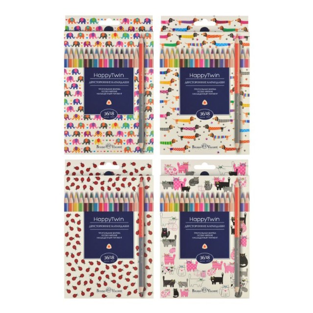 Карандаши цветные двустор 18шт/36 цв BV HappyTwin Превью 7