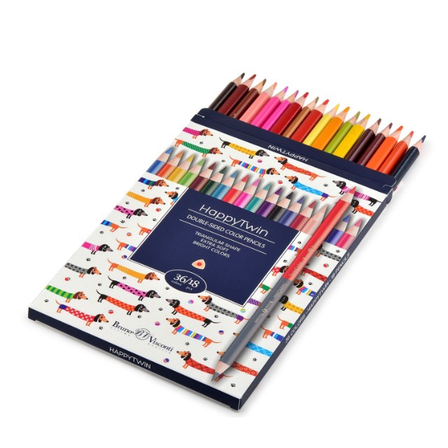 Карандаши цветные двустор 18шт/36 цв BV HappyTwin Превью 8