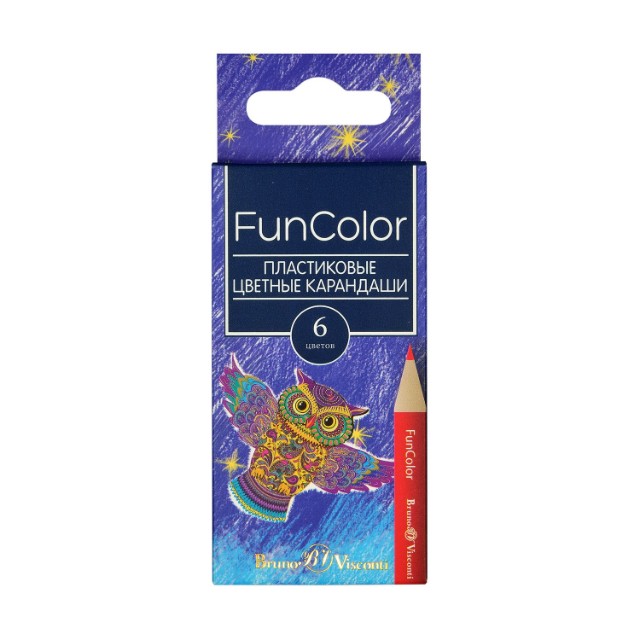 Карандаши цветные 6 цв пластик BV FunColor укорочен. Превью 3