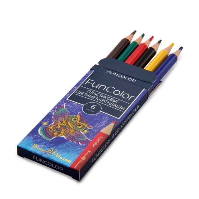 Карандаши цветные 6 цв пластик BV FunColor укорочен. Превью 5