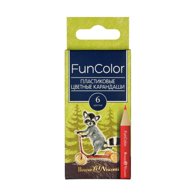 Карандаши цветные 6 цв пластик BV FunColor укорочен. Превью 1