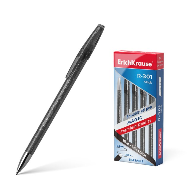 Ручка гелевая Пиши-стирай черная EK 0,4мм R-301 серый корпус