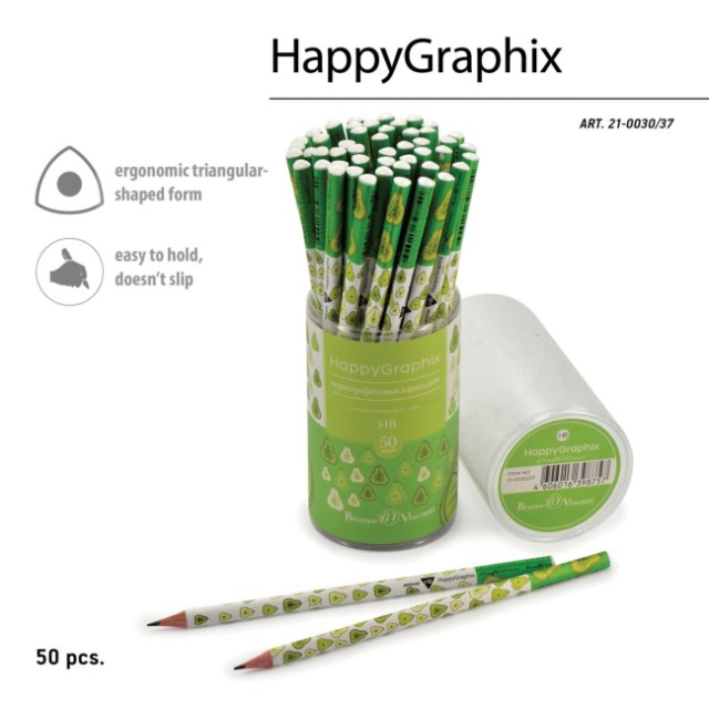Карандаш ч/гр HB BV HappyGraphix Груши трехгр б/ластика Превью 2