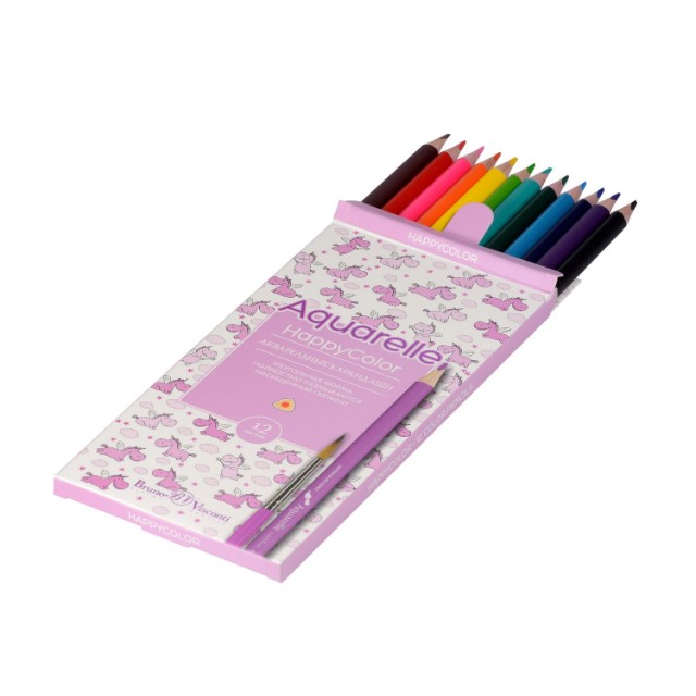 Карандаши цветные 12 цв акварел BV HappyColor к/к Превью 4