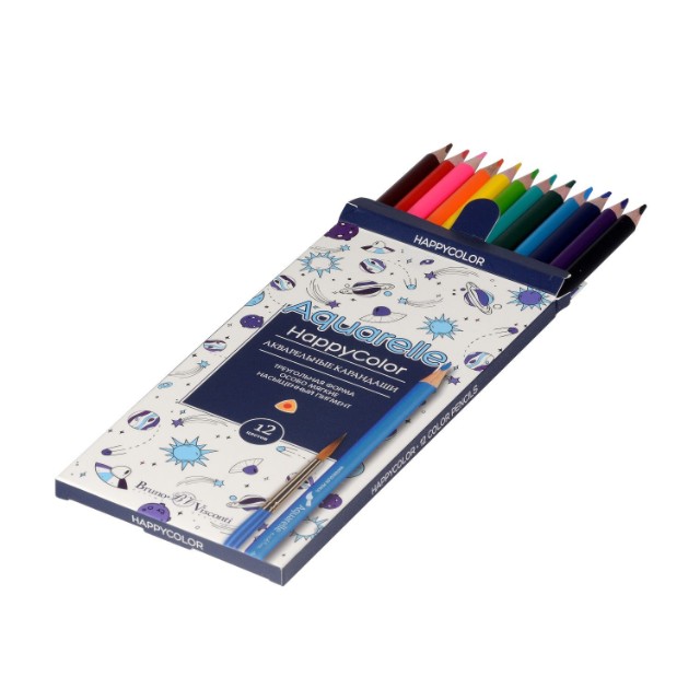 Карандаши цветные 12 цв акварел BV HappyColor к/к Превью 12