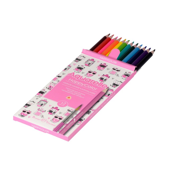 Карандаши цветные 12 цв акварел BV HappyColor к/к Превью 3