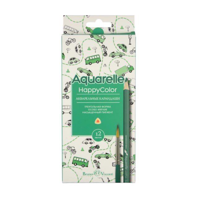 Карандаши цветные 12 цв акварел BV HappyColor к/к Превью 9