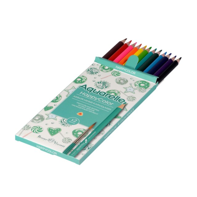 Карандаши цветные 12 цв акварел BV HappyColor к/к Превью 6