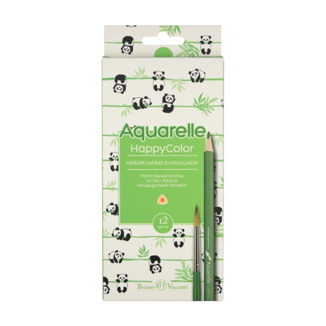 Карандаши цветные 12 цв акварел BV HappyColor к/к Превью 2