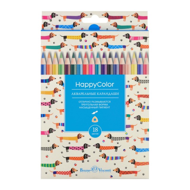 Карандаши цветные 18 цв акварел BV HappyColor
