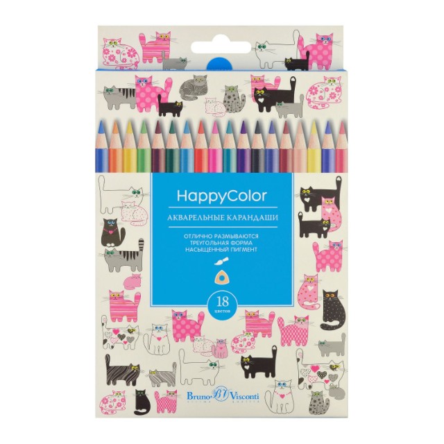 Карандаши цветные 18 цв акварел BV HappyColor Превью 3