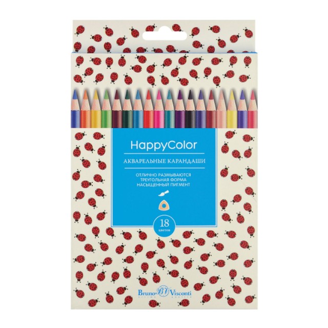 Карандаши цветные 18 цв акварел BV HappyColor Превью 1