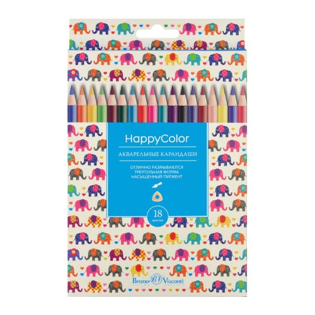 Карандаши цветные 18 цв акварел BV HappyColor Превью 4